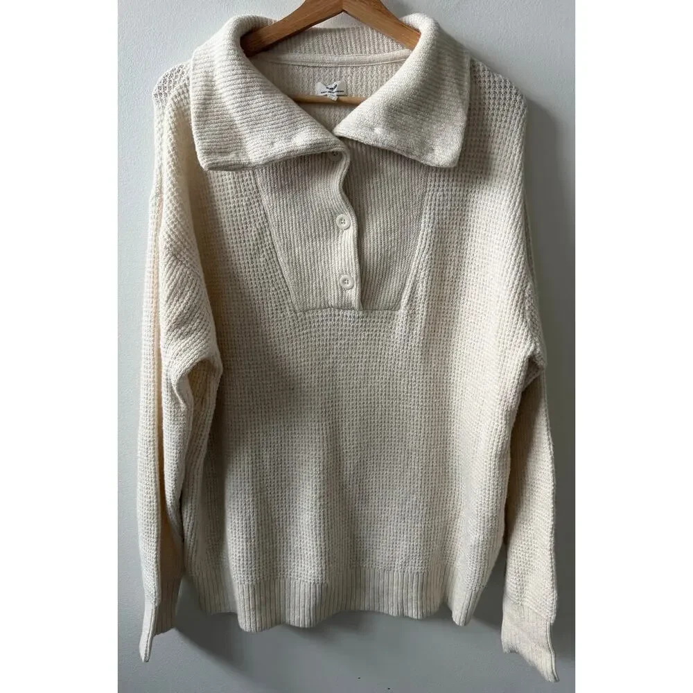 Aerie oversized waffle button up sweater women's size medium - Picture 2 of 6